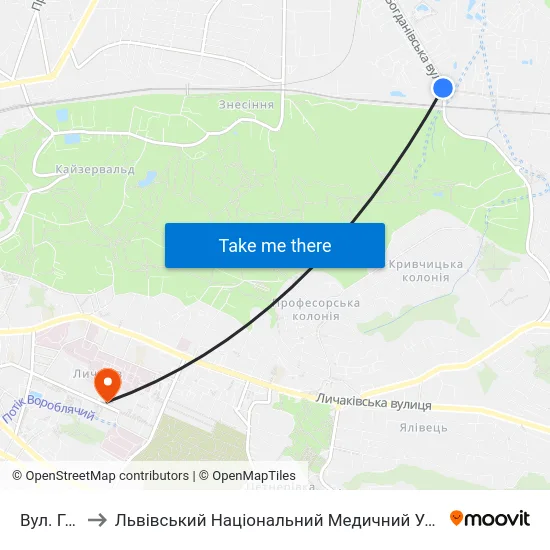 Вул. Гайдучка to Львівський Національний Медичний Університет Імені Данила Галицького map