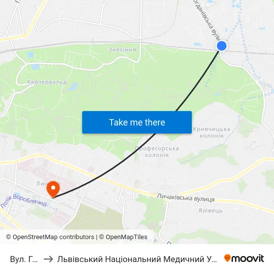 Вул. Гайдучка to Львівський Національний Медичний Університет Імені Данила Галицького map
