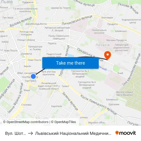 Вул. Шота Руставелі to Львівський Національний Медичний Університет Імені Данила Галицького map