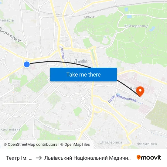 Театр Ім. Лесі Українки to Львівський Національний Медичний Університет Імені Данила Галицького map