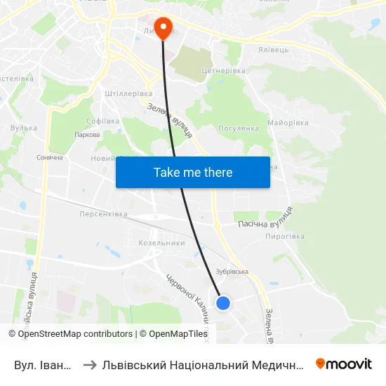 Вул. Івана Кавалерідзе to Львівський Національний Медичний Університет Імені Данила Галицького map