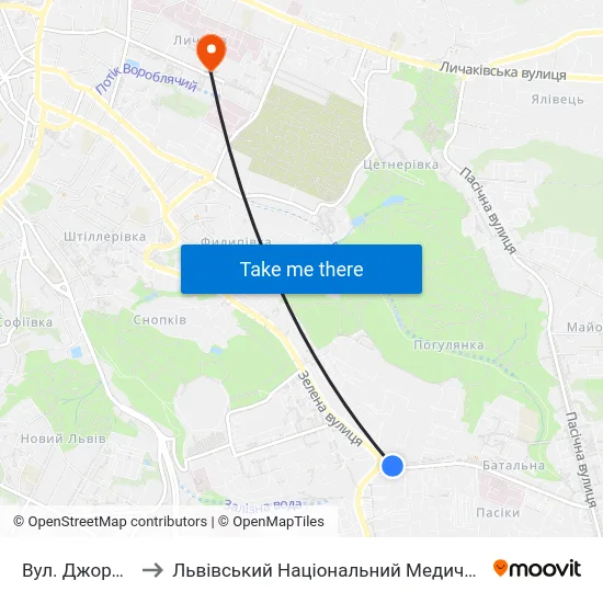 Вул. Джорджа Вашингтона to Львівський Національний Медичний Університет Імені Данила Галицького map