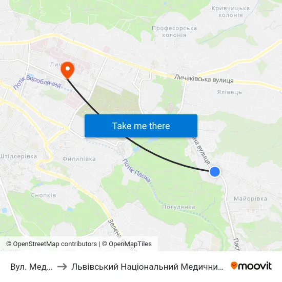 Вул. Медової Печери to Львівський Національний Медичний Університет Імені Данила Галицького map