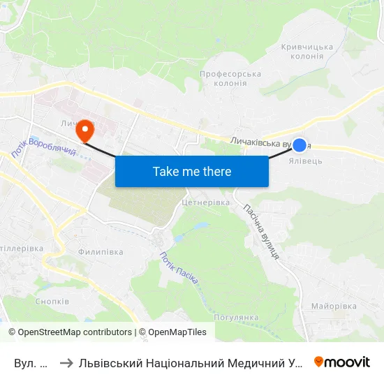 Вул. Яловець to Львівський Національний Медичний Університет Імені Данила Галицького map