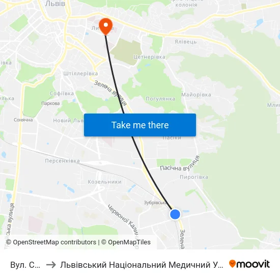 Вул. Сихівська to Львівський Національний Медичний Університет Імені Данила Галицького map