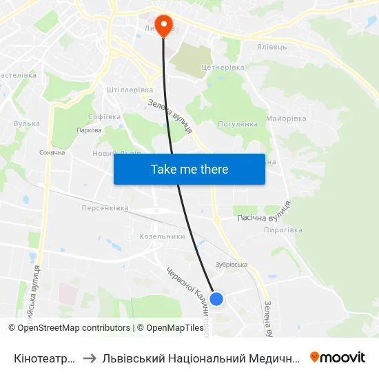 Кінотеатр Ім. Довженка to Львівський Національний Медичний Університет Імені Данила Галицького map