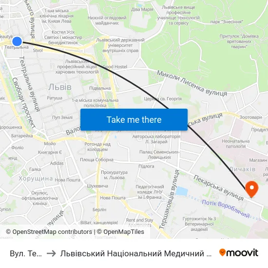 Вул. Театральна to Львівський Національний Медичний Університет Імені Данила Галицького map