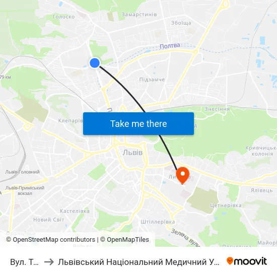 Вул. Торф'Яна to Львівський Національний Медичний Університет Імені Данила Галицького map