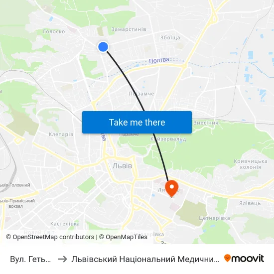 Вул. Гетьмана Мазепи to Львівський Національний Медичний Університет Імені Данила Галицького map