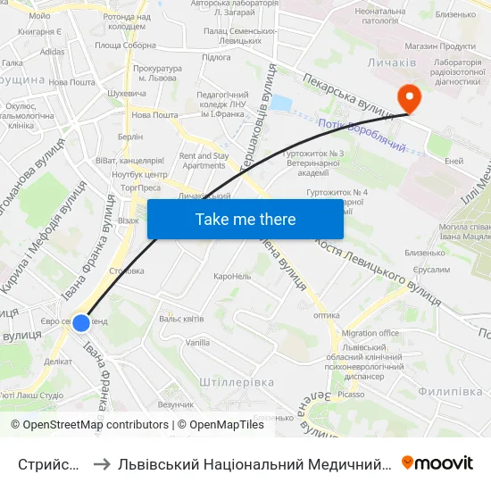 Стрийський Ринок to Львівський Національний Медичний Університет Імені Данила Галицького map