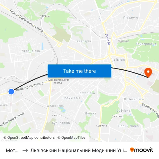 Мотозавод to Львівський Національний Медичний Університет Імені Данила Галицького map