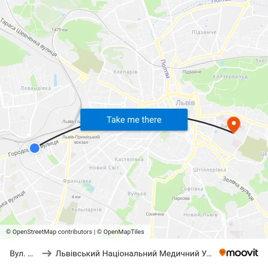 Вул. Окружна to Львівський Національний Медичний Університет Імені Данила Галицького map