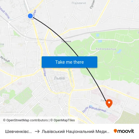 Шевченківська Адміністрація to Львівський Національний Медичний Університет Імені Данила Галицького map