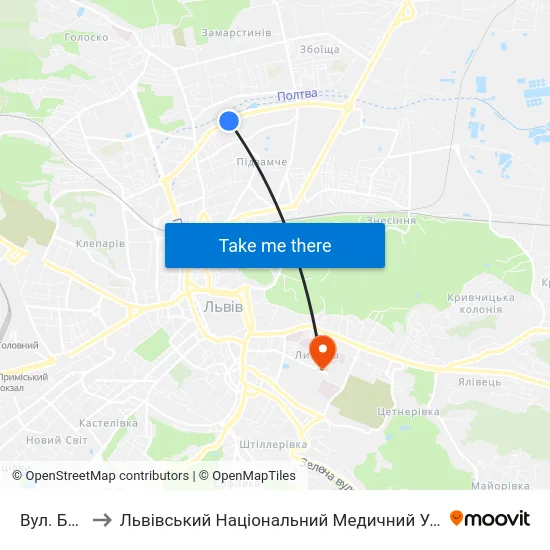 Вул. Бетховена to Львівський Національний Медичний Університет Імені Данила Галицького map