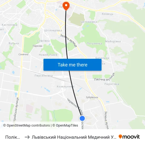 Поліклініка №4 to Львівський Національний Медичний Університет Імені Данила Галицького map