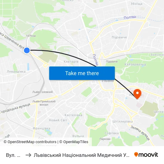 Вул. Винниця to Львівський Національний Медичний Університет Імені Данила Галицького map