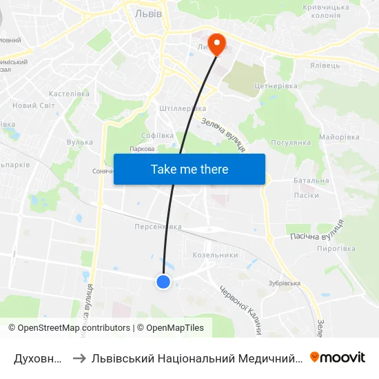 Духовна Семінарія to Львівський Національний Медичний Університет Імені Данила Галицького map