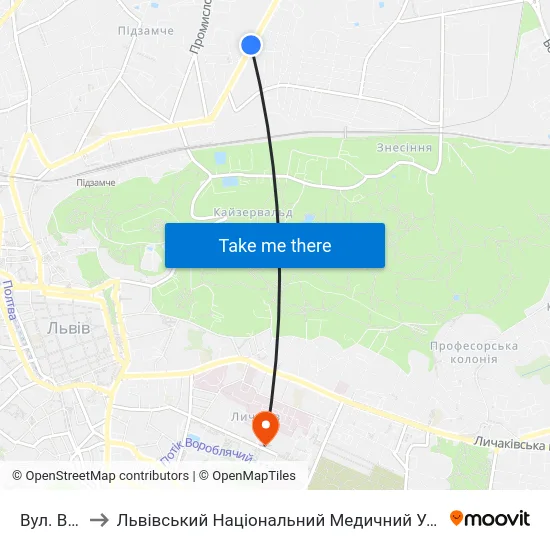 Вул. Височана to Львівський Національний Медичний Університет Імені Данила Галицького map