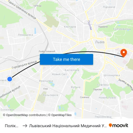 Поліклініка №5 to Львівський Національний Медичний Університет Імені Данила Галицького map