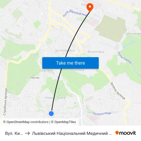 Вул. Кибальчича to Львівський Національний Медичний Університет Імені Данила Галицького map