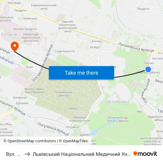 Вул. Пасічна to Львівський Національний Медичний Університет Імені Данила Галицького map