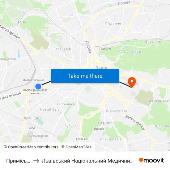 Приміський Вокзал to Львівський Національний Медичний Університет Імені Данила Галицького map