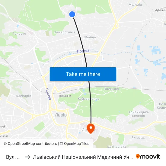 Вул. Щурата to Львівський Національний Медичний Університет Імені Данила Галицького map