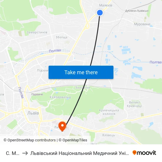 С. Малехів to Львівський Національний Медичний Університет Імені Данила Галицького map