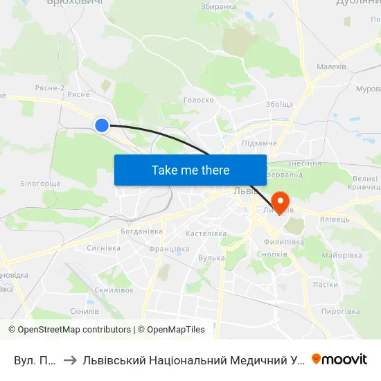 Вул. Порічкова to Львівський Національний Медичний Університет Імені Данила Галицького map