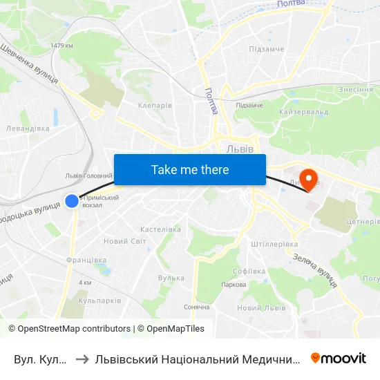 Вул. Кульпарківська to Львівський Національний Медичний Університет Імені Данила Галицького map