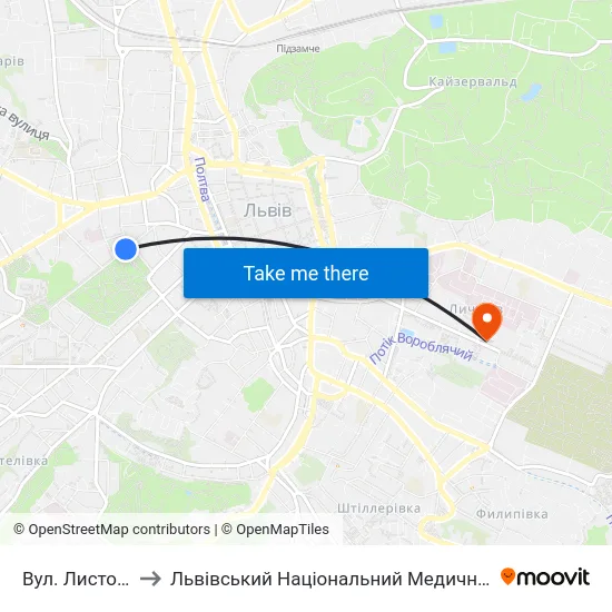 Вул. Листопадового Чину to Львівський Національний Медичний Університет Імені Данила Галицького map