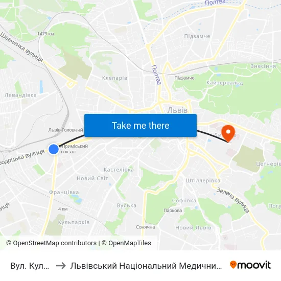 Вул. Кульпарківська to Львівський Національний Медичний Університет Імені Данила Галицького map