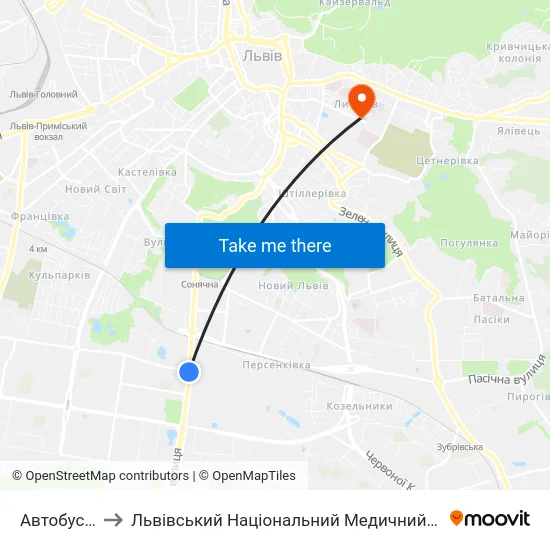 Автобусний Завод to Львівський Національний Медичний Університет Імені Данила Галицького map