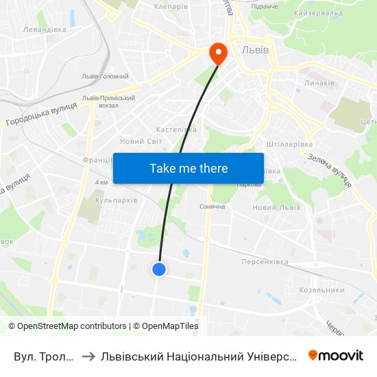 Вул. Тролейбусна to Львівський Національний Університет Ім. Івана Франка map