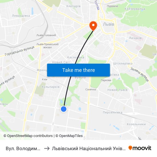 Вул. Володимира Великого to Львівський Національний Університет Ім. Івана Франка map