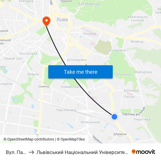 Вул. Пасічна to Львівський Національний Університет Ім. Івана Франка map