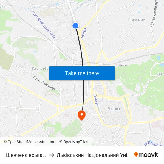 Шевченківська Адміністрація to Львівський Національний Університет Ім. Івана Франка map