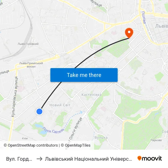 Вул. Гординських to Львівський Національний Університет Ім. Івана Франка map