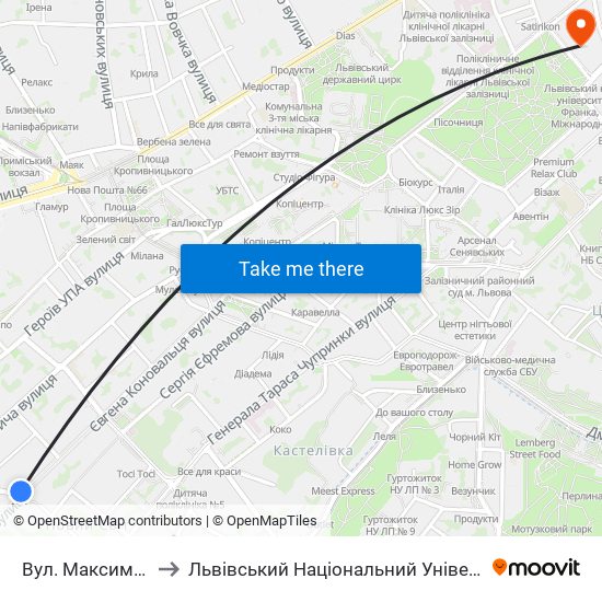 Вул. Максима Залізняка to Львівський Національний Університет Ім. Івана Франка map
