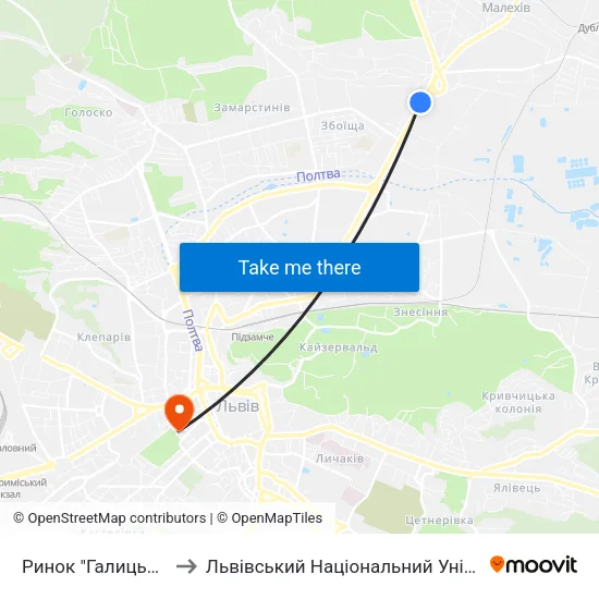 Ринок "Галицьке Перехрестя" to Львівський Національний Університет Ім. Івана Франка map