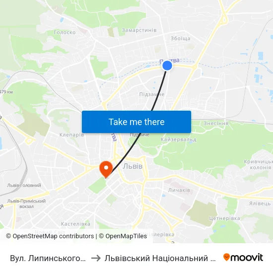 Вул. Липинського - Вул. Миколайчука to Львівський Національний Університет Ім. Івана Франка map