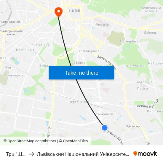 Трц "Шувар" to Львівський Національний Університет Ім. Івана Франка map
