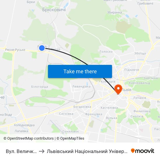 Вул. Величковського to Львівський Національний Університет Ім. Івана Франка map