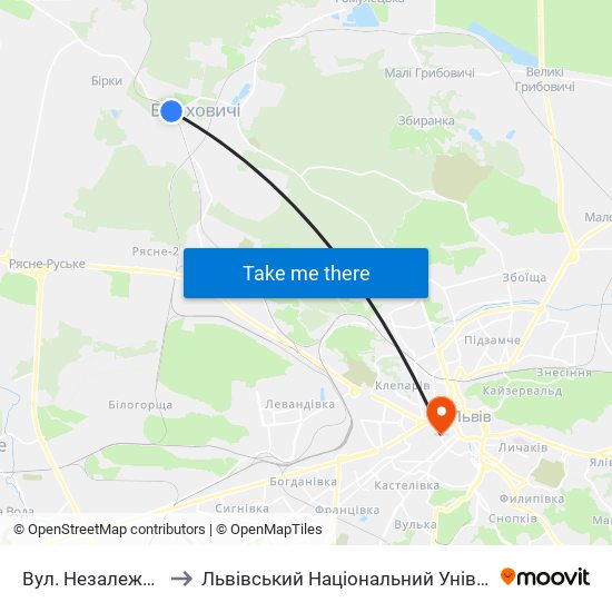 Вул. Незалежності України to Львівський Національний Університет Ім. Івана Франка map