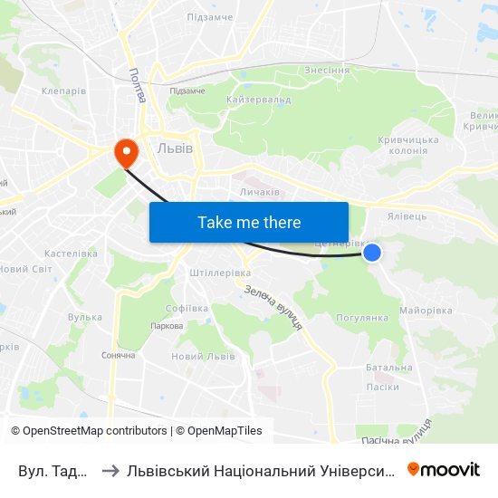 Вул. Таджицька to Львівський Національний Університет Ім. Івана Франка map