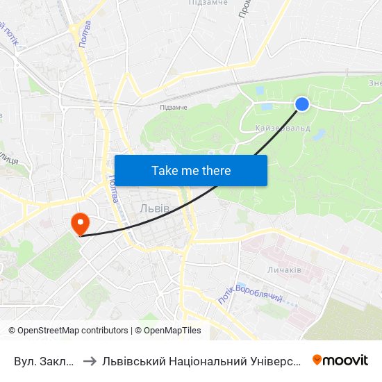 Вул. Заклинських to Львівський Національний Університет Ім. Івана Франка map