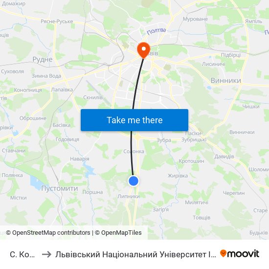 С. Ков'Ярі to Львівський Національний Університет Ім. Івана Франка map