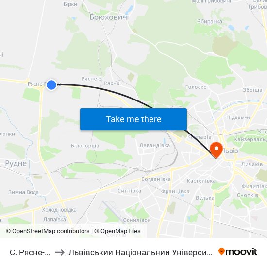 С. Рясне-Руське to Львівський Національний Університет Ім. Івана Франка map