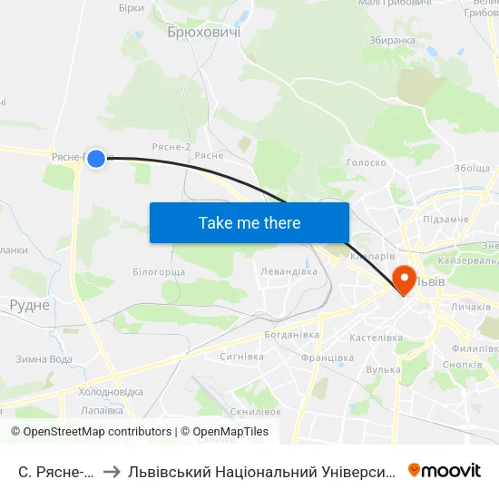 С. Рясне-Руське to Львівський Національний Університет Ім. Івана Франка map
