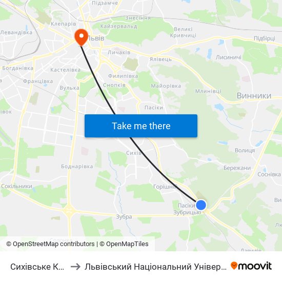 Сихівське Кладовище to Львівський Національний Університет Ім. Івана Франка map